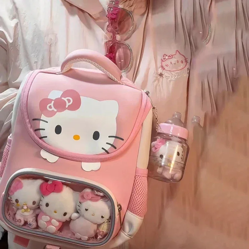 HelloKitty lindo estilo de dibujos animados niños y niñas Campus gran capacidad versátil mochila fresca dulce reducción de carga mochila