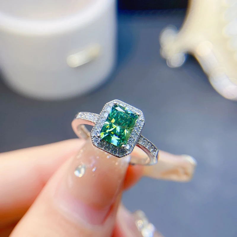 Natural Green Moissanite  ring for women silver 925 jewelry luxury gem stones 18k gold plated free shiping items Party Gift