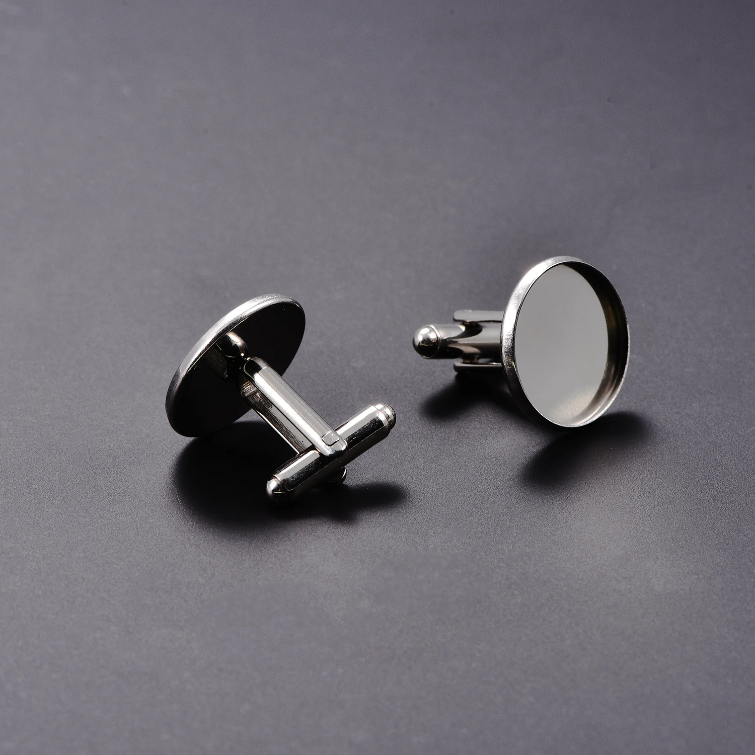 2 Stück/Set Versilberte Edelstahl-Manschettenknopfrohlinge, Basisdesign 8/10/12/14/16/18MM, Manschettenknopf-Fassungen, Business-Schmuck – Detail 4