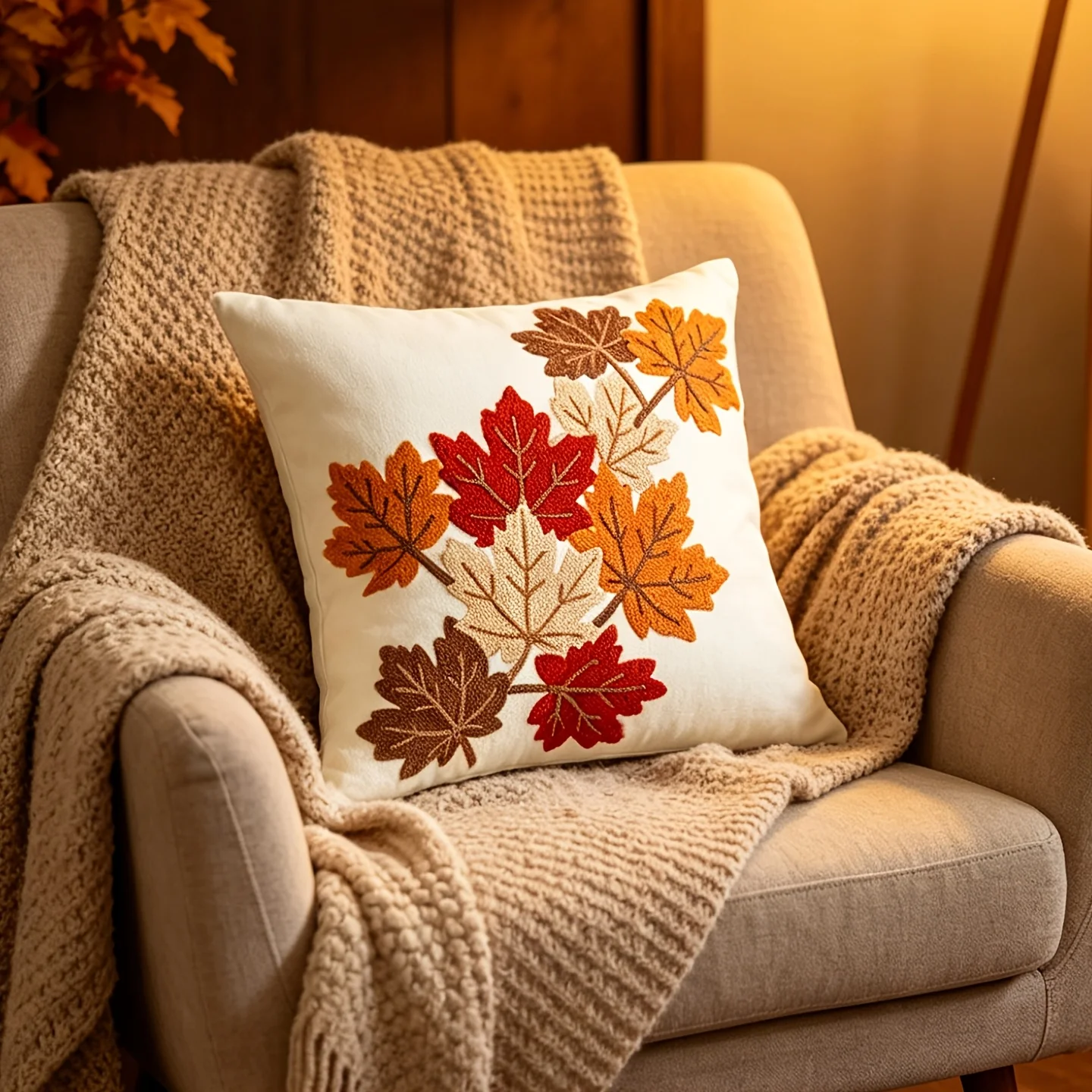 1pc Fall Maple Leaf Throw Pillow Cover Polyester 2D Double Sided Print non Embroidery Effect Cushion Case Home Sofa Decor Gift