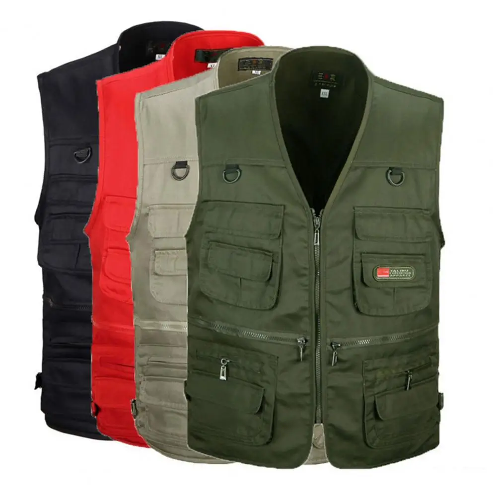 Men Waistcoat Solid Color Multi Pockets Zipper Vest For Men Casual Men's Winter Jackets Men' Clothing