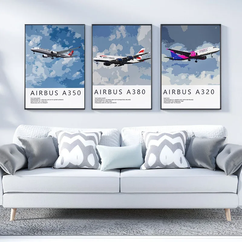Airbus A320 A380 A350 A319 Aviation Aircraft Posters and Prints Canvas Printing Wall Art Picture for Living Room Home Decoration