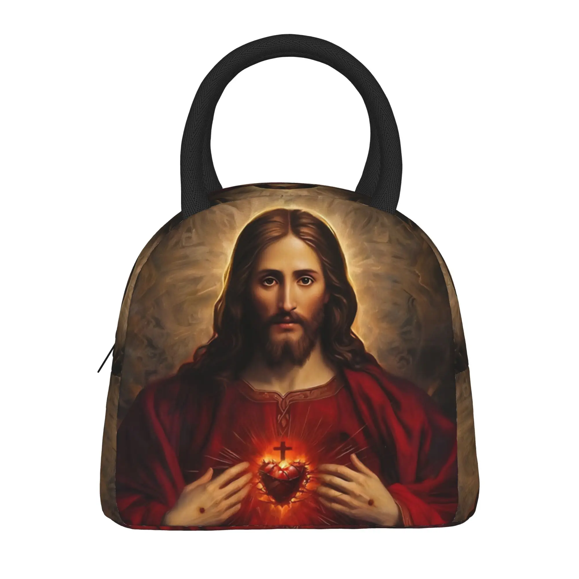 Sacred Heart Of Jesus Catholic Traditional Lunch Bag Casual Lunch Box School Zipper Tote Food Bags For Child Oxford Cooler Bag