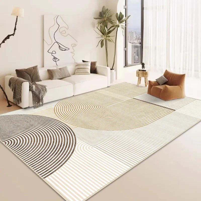 VIKAMA Minimalist Patchwork Area Rug Cream Grey Beige Geometric Square Carpet Scandinavian Living Room Bedroom Large Floor Rug