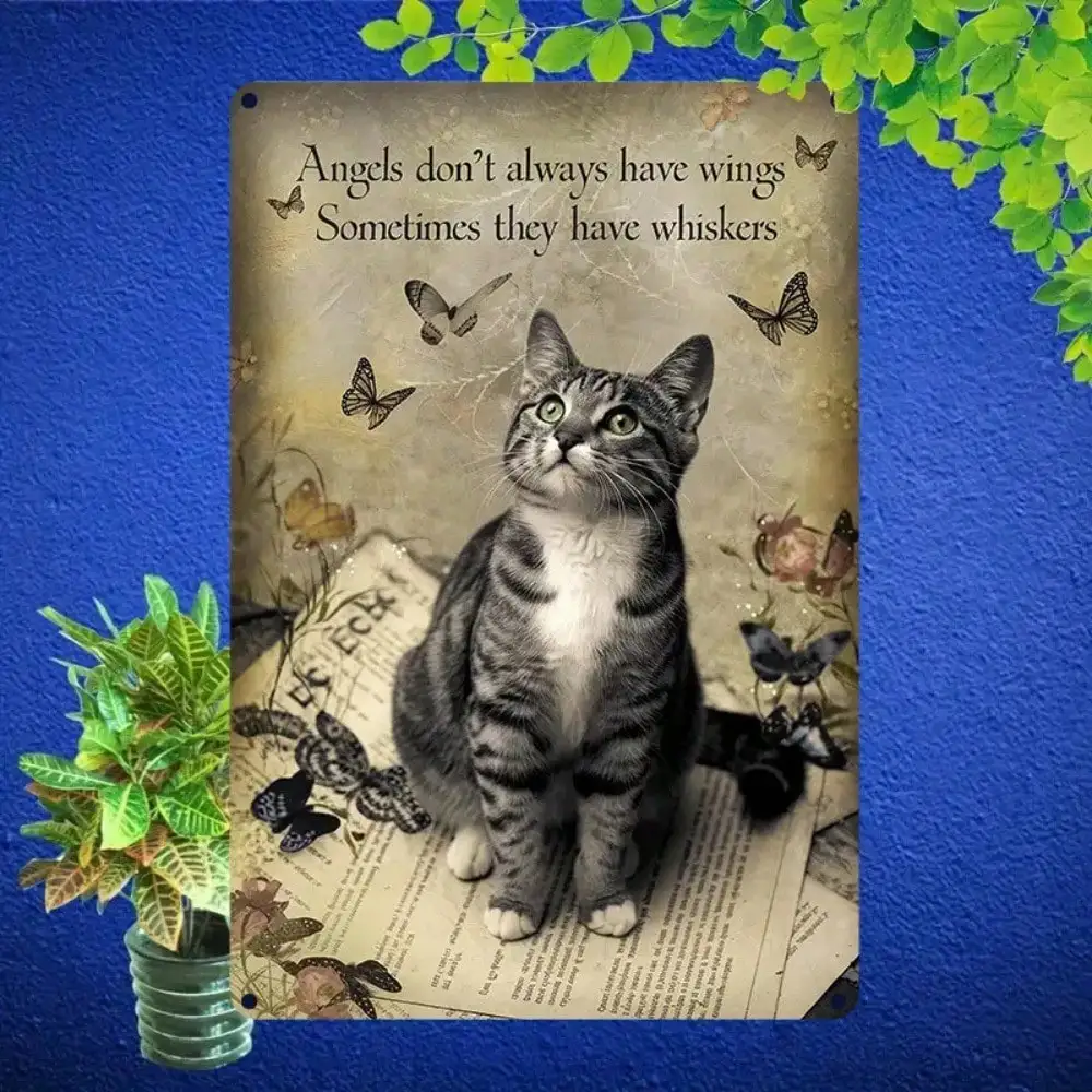 Wunderliche Katze Metallschild Vintage Wandkunst, Retro-Dekor mit inspirierendem Zitat für das Heimbüro