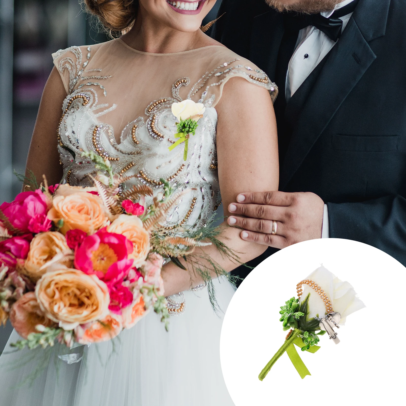 

4pcs Artificial Wedding Corsage Bridal Brooch Plastic Rose Boutonniere For Men Cuff Collar Accessories Formal Occasions Charm