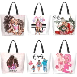Cute Cartoon Super Mama Print Tote Bag Travel Shoulder Bags Mom and Baby Folding Women Casual Handbags Eco Reusable Shopping Bag