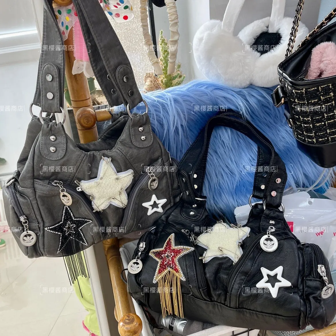 

European and American Vintage Handbag Retro Soft Leather Star Locomotive Bag Spice Girl Shoulder Bags for Women