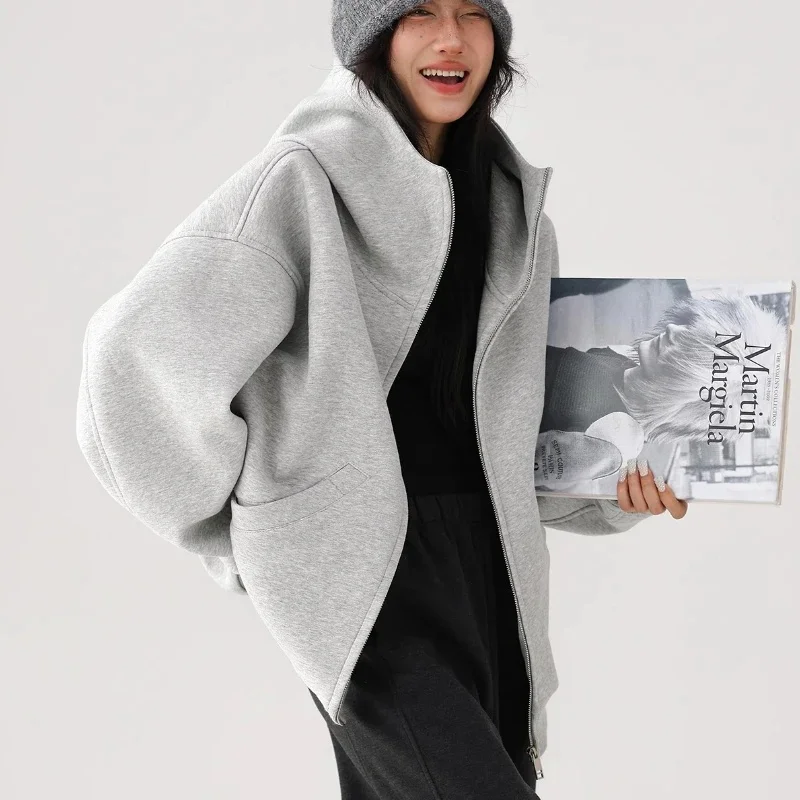 Autumn Winter Hooded Loose Fitness Yoga Clothing Workout Running Trainning Gym Sports Zip Up Hoodie Sweatshirt Jackets for Women