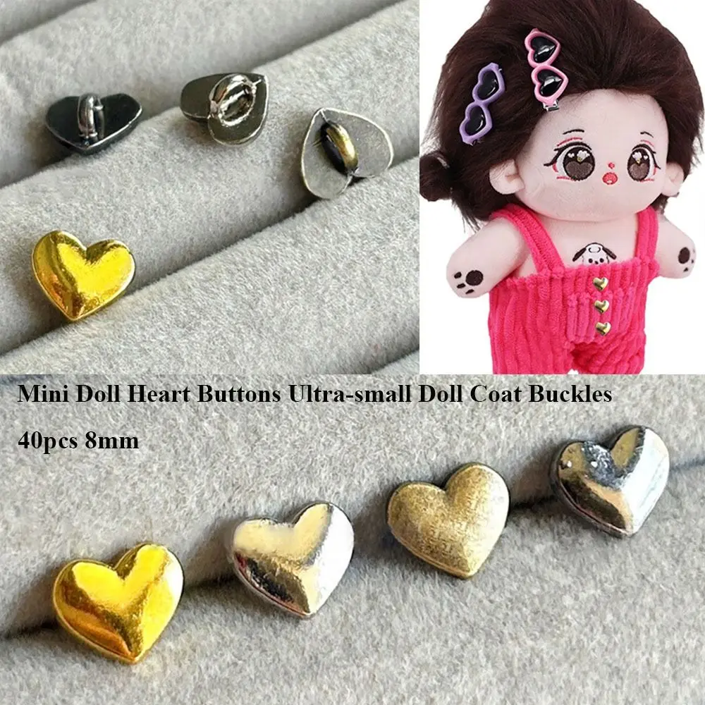 40pcs 8mm Mini Doll Heart Buttons Metal Ultra-small Doll Clothing Coat Buckles Handmade Doll Shoes Buckles 1/6 Doll Accessories