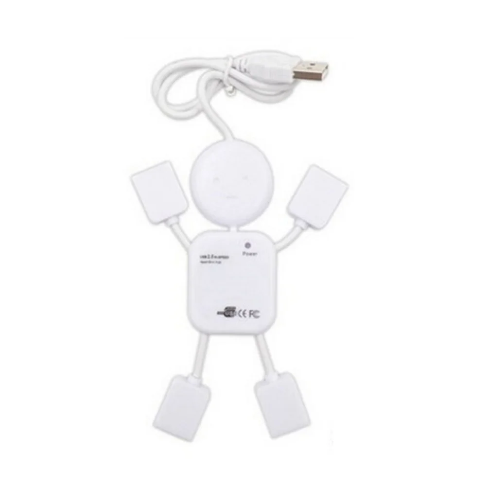 Hub USB de 4 puertos 2.0 Transferencia de datos de alta velocidad Compacto Ligero Forma de personas Plug and Play para PC Notebook Blanco