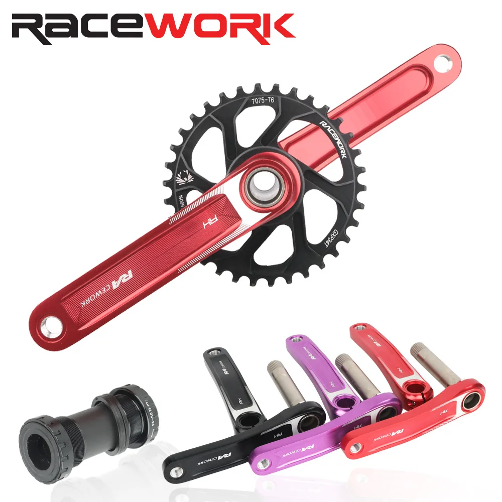 RACEWORK Bike Crankset 170mm Aluminum Alloy Crank 3mm Offset 32T/34T/36T/38T Single Chainring Road MTB Bicycle Crankset