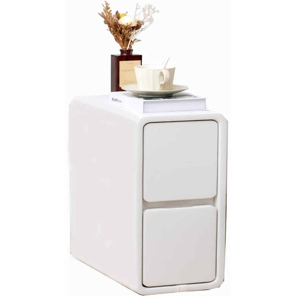 

Narrow Nightstand, White Small Side Table, Slim Solid Wood Bedside Table for Bedroom(9.84''W)