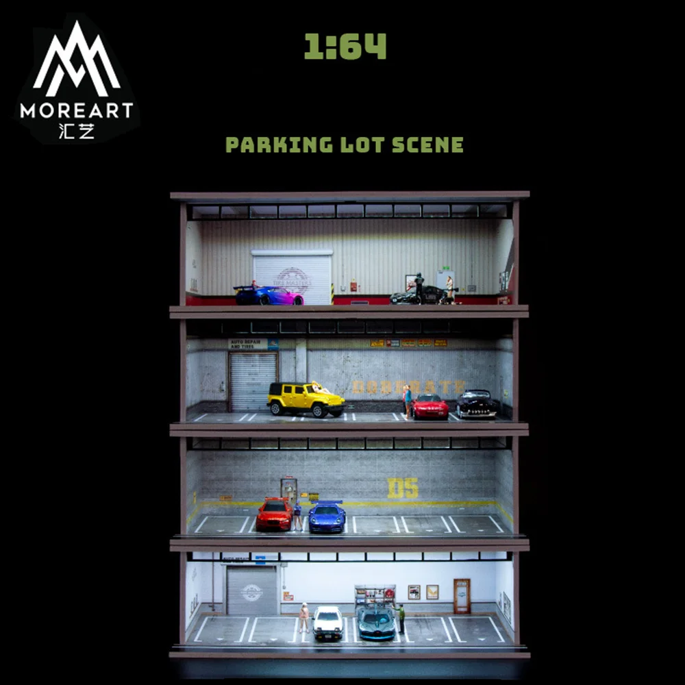 Moreart 1:64 simulation alloy car model toys garage storage dust ornaments, parking lot model scene