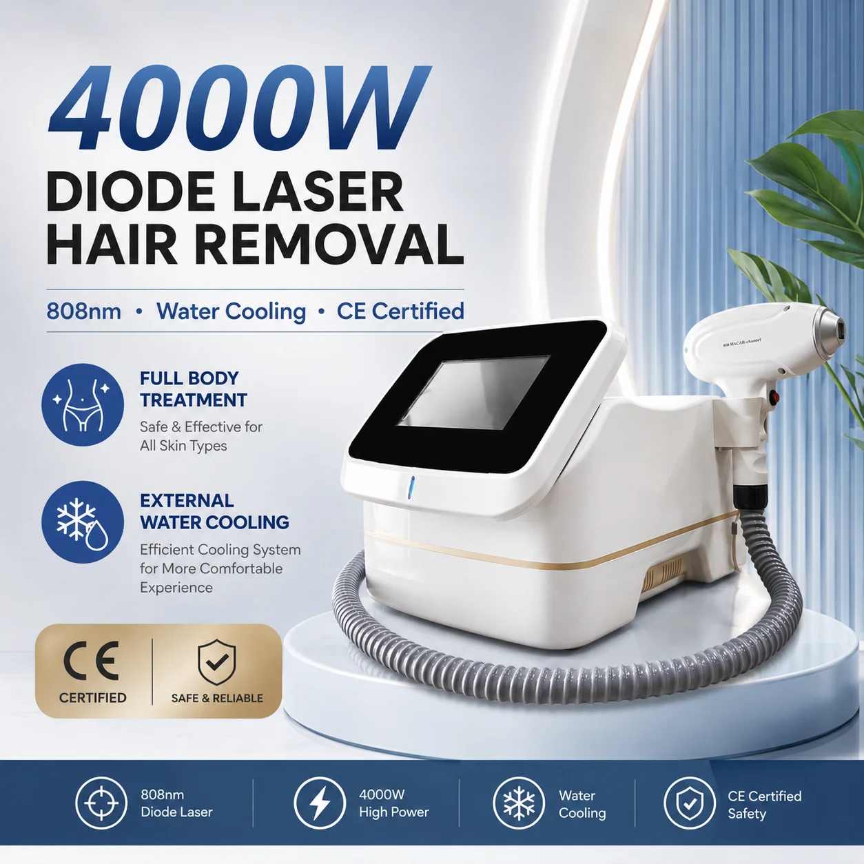 Professional Mini Diode Ice Titanium Laser Hair Removal Machine 808nm 5000w Painless Permanent CE External Water Tank Design