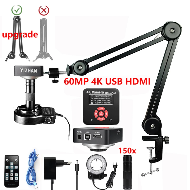 60MP 4K Digital Microscope Upgrade Stand HDMI/USB Industrial Microscope 150X Check Semiconductor Materials Electronic Component