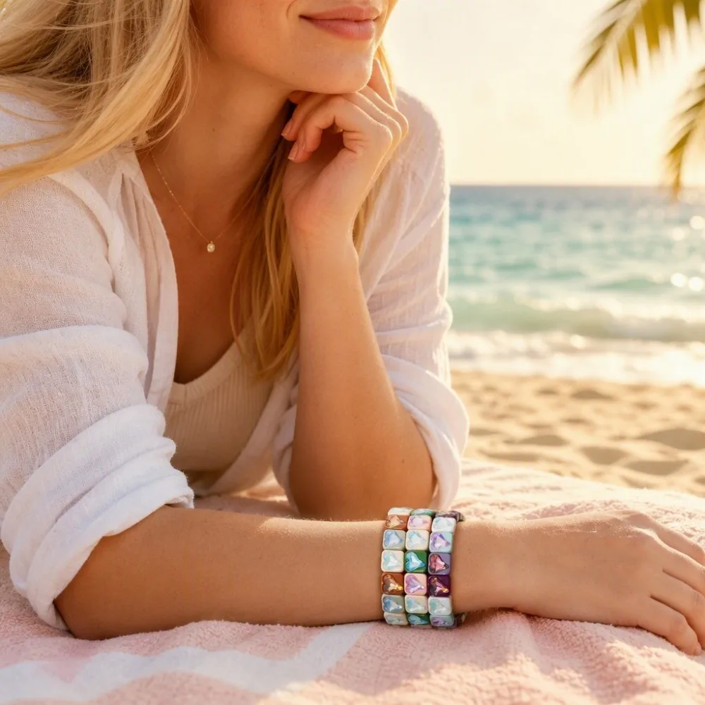 2026 10mm Liebes-Charm Zirkonia-Perlen Armbänder für Frauen Handgefertigtes Buntes Kristall-Perlen Chunky Liebes-Armreif – Detail 11