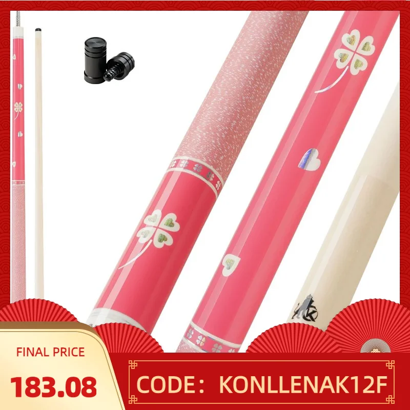 KONLLEN KL-Pink Pool Cue Stick with 11.5/12.5mm Tip  Carbon Maple Shaft  3 * 8/8 Joint 148cm for Girl Pool Billiard cue Stick