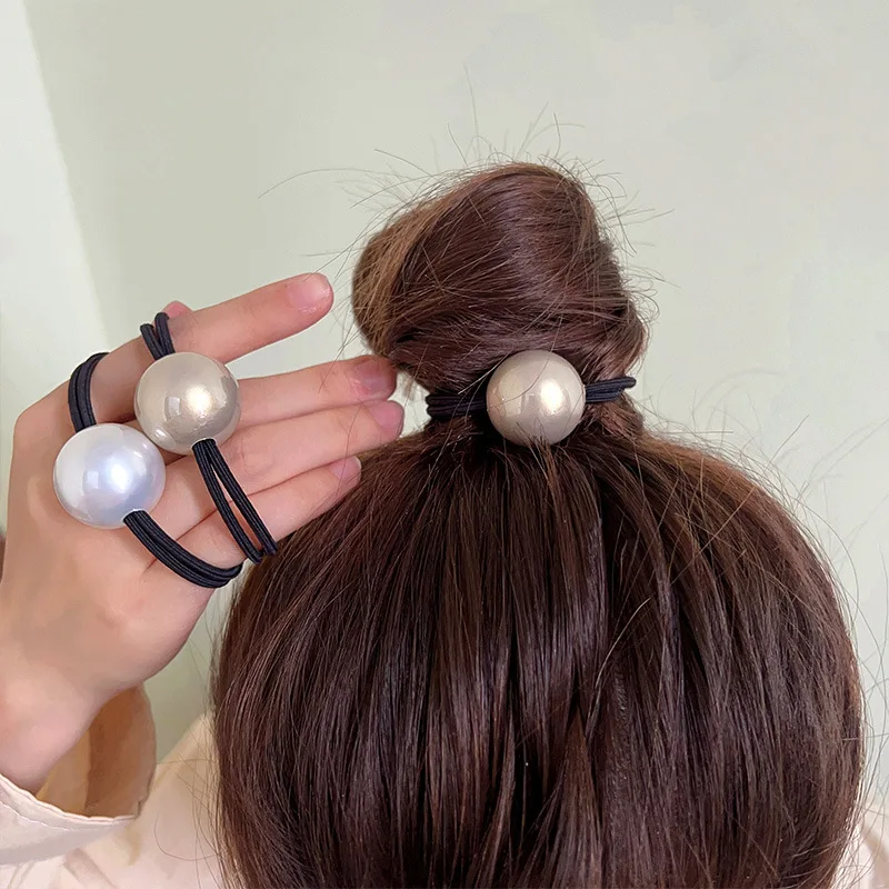 Simple Simulation Pearl Hair Rope High Elastic Double Hair Band Ponytail Holder Headdress Women Bun Hair Ties Scrunchies