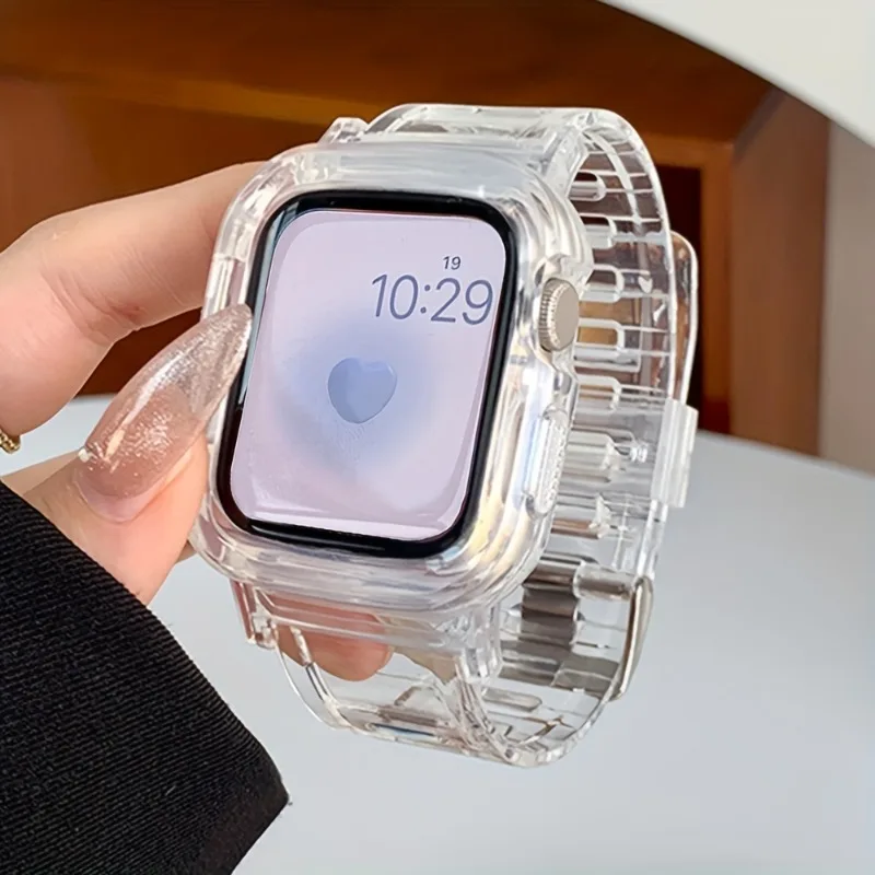 Transparentes Band + Hülle für Apple Watch Serie 9 8 7 6 SE 5 4 3 Transparentes Armband für iwatch Ultra 49 mm 45 mm 44 mm 42 mm 38 mm 40 mm 41 mm