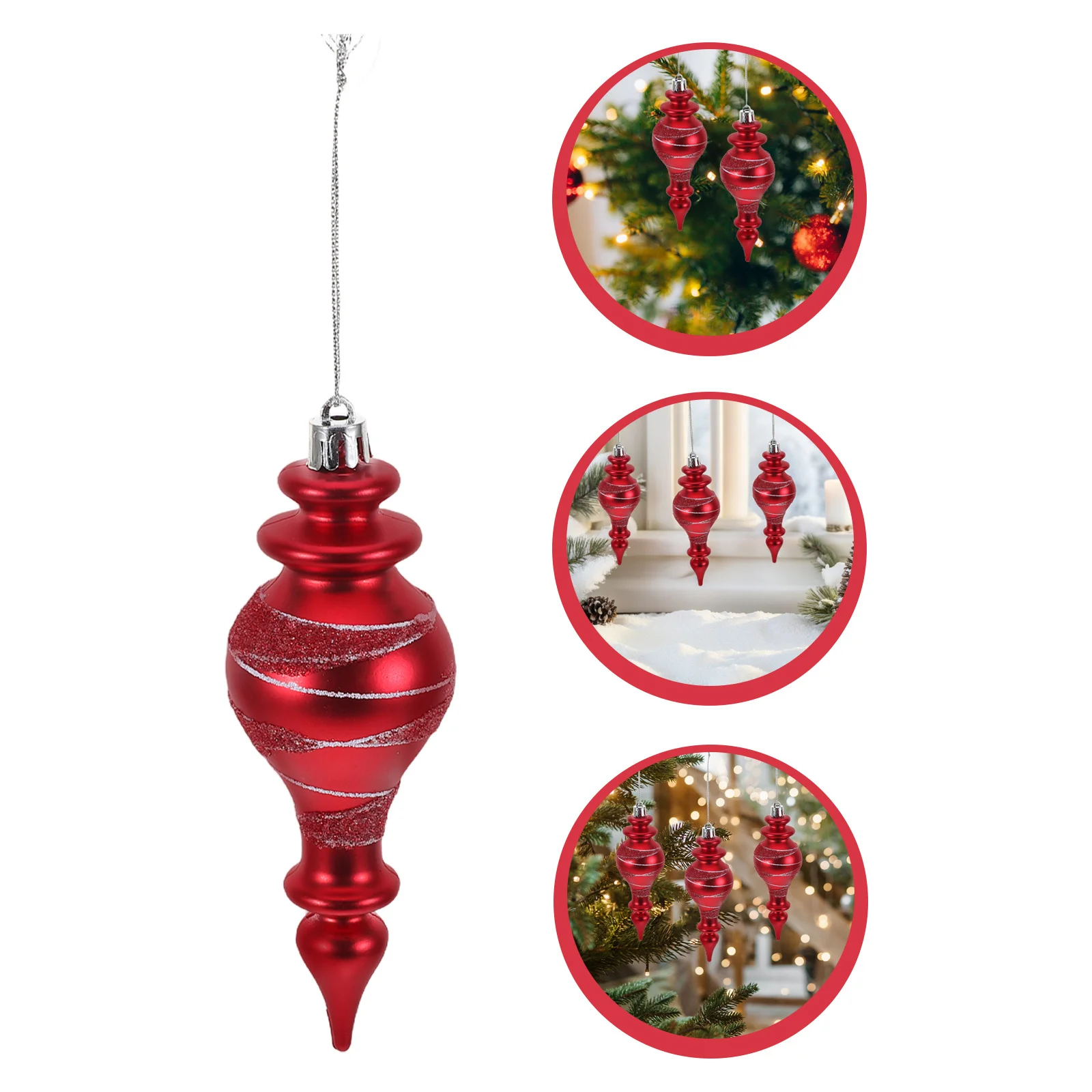 

3Pcs Shatterproof Red Plastic Bauble Unique Long Pointed Christmas Ornaments Holiday Tree Decorations Fireplace Mantel Window