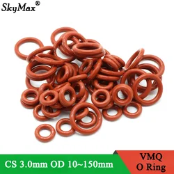 10Pcs VMQ O Ring Seal Gasket Thickness CS 3mm OD 10 ~ 150mm Silicone Rubber Insulated Waterproof Washer Round Shape Nontoxi Red