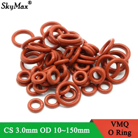 O Ring Seal 10Pcs VMQ O Ring Seal Gasket Thickness CS 3mm OD 10 ~ 150mm Silicone Rubber Insulated Waterproof Washer Round Shape Nontoxi Red