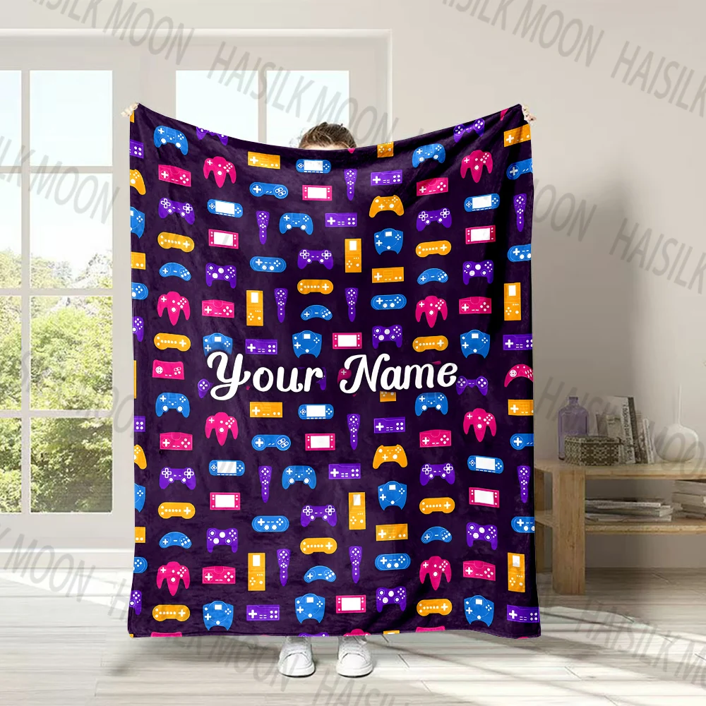 Personalized Customized Name Blanket Game Controller Handle Print Warm and Comfortable Blanket for Sofa Bed Travel Camping Car