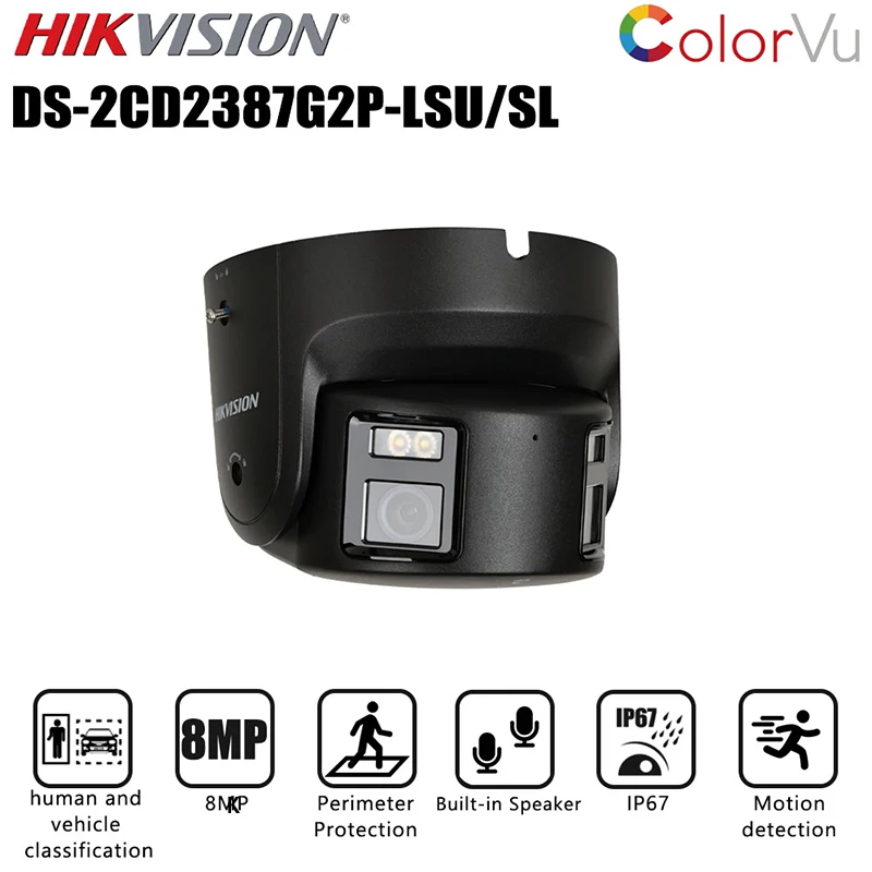 Hikvision ColorVu DS-2CD2387G2P-LSU/SL POE IP Camera 8MP 4K 180° Support Active light and audio alarm Turret Surveillance camera