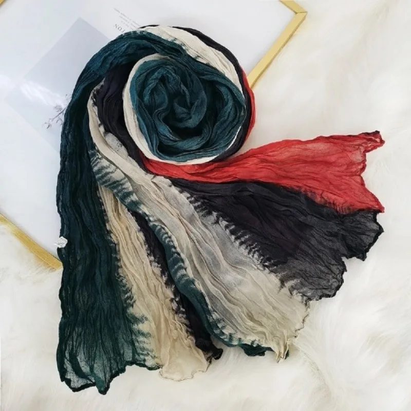 Braided Pleated Floral Voile Scarf for Women Lightweight Soft Shawl Wrap Neck Scarf for Autumn Winter Daily Wear
