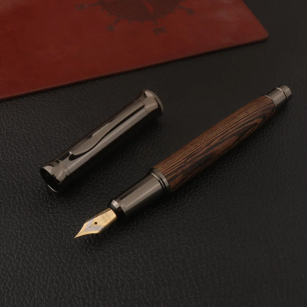 1pc Wood Fountain Pen Tiger Skin Pattern Gun Grey Stationery Office School Supplies New Ink Pen