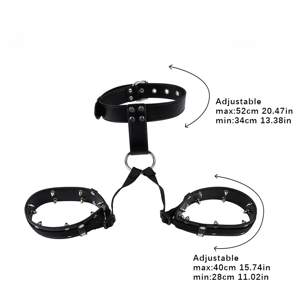 بولي Leather الجلود قابل للتعديل ضبط النفس طوق مع المسامير المعدنية الثدي محفز الوثن لعب الأدوار SM زوجين اللعوب لعبة الجنس #6