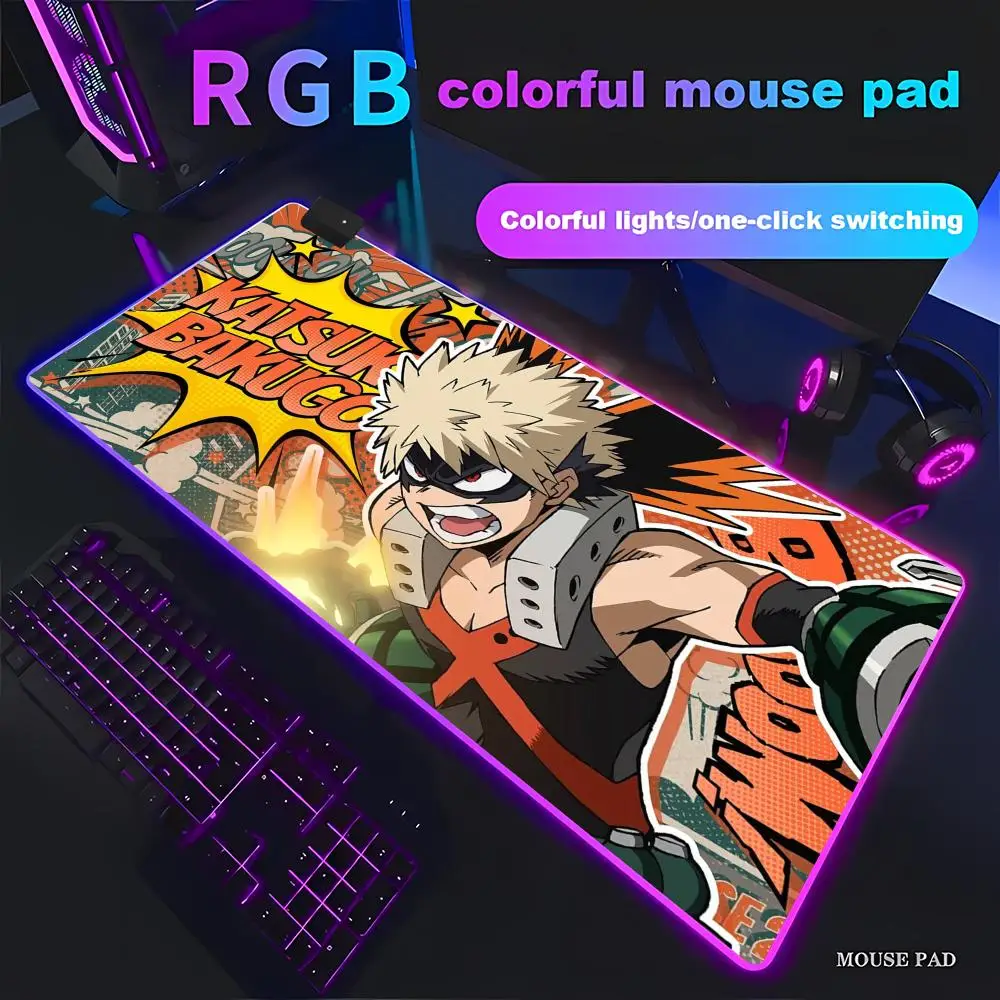 

RGB HD Japan Anime My Hero Academia Mousepad Bakugou Katsuki Large Lock Edge Keyboard Pad For Gamer Computer Desk Mats Anti-slip
