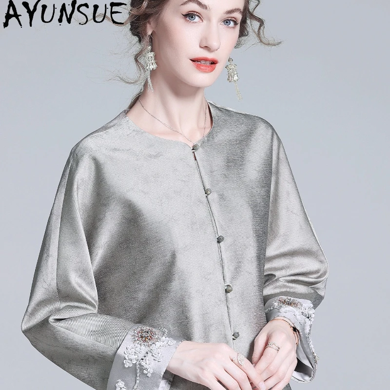 

AYUNSUE 25% шелк тутового шелка, рубашки из 35% шерсти, женские элегантные рубашки для женской одежды, весенне-осенняя рубашка 2025 года, Camisas De Mujer