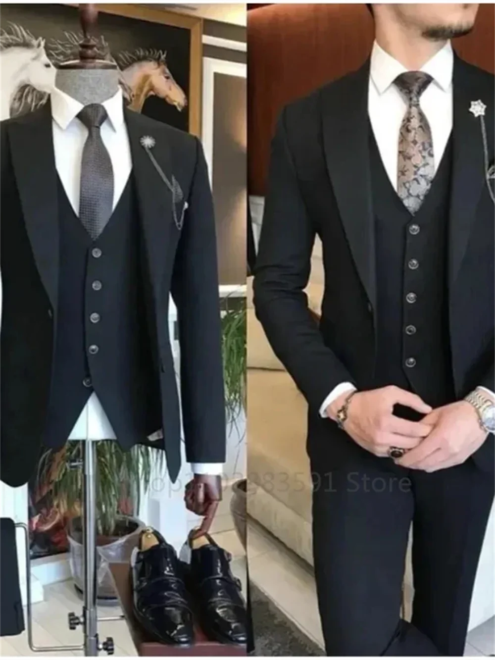 3 Pieces New Business Khaki Formal Men\'s Slim Fit Suits  Wedding Groom Prom Terno Masculino Custom Blazer Jacket Vest Pant Sets