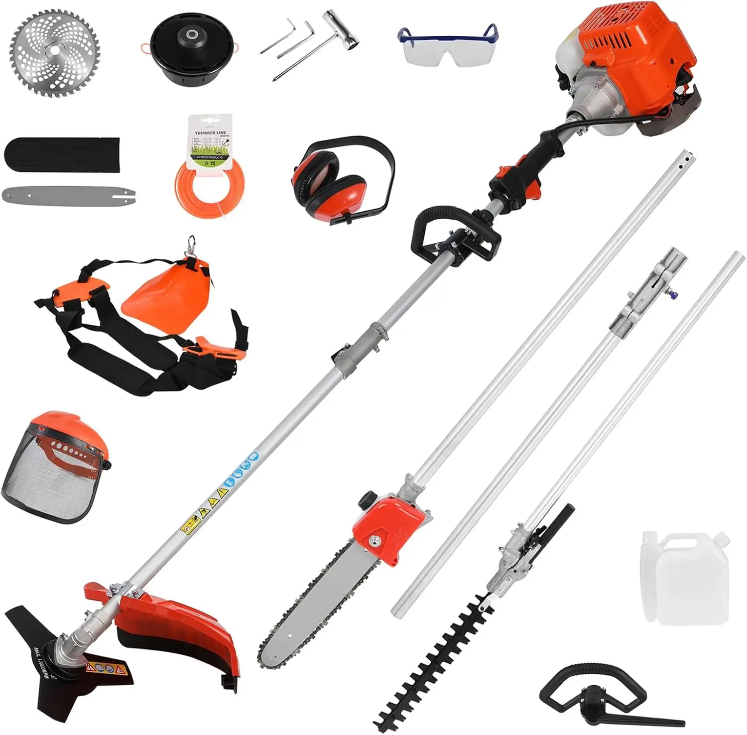 52cc Gas Weed Eater,Gas String Trimmer,5 In 1 Cordless Hedge Trimmer[2 Stroke],Multi Garden Tools Brush Cutter, Weed Wacker, Pol