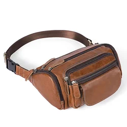 Riñonera de viaje de cuero genuino para hombre, cinturón de cuero, bolsa para teléfono, bandolera pequeña para el pecho