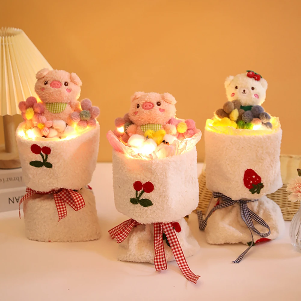 

Cartoon Flower Bouquet Kawai Plush Dolls With Led String Lights Graduation Children'S Day Valentine'S Day Birthday Gifts to Girl
