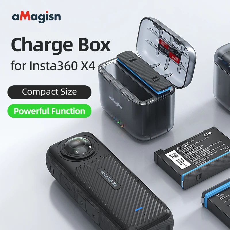 Fast Charging Magnetic Flip Cover Charger Box with Misro SD Card Slots for Insta360 X4 2-Ways Bi-directional Charger Accessories