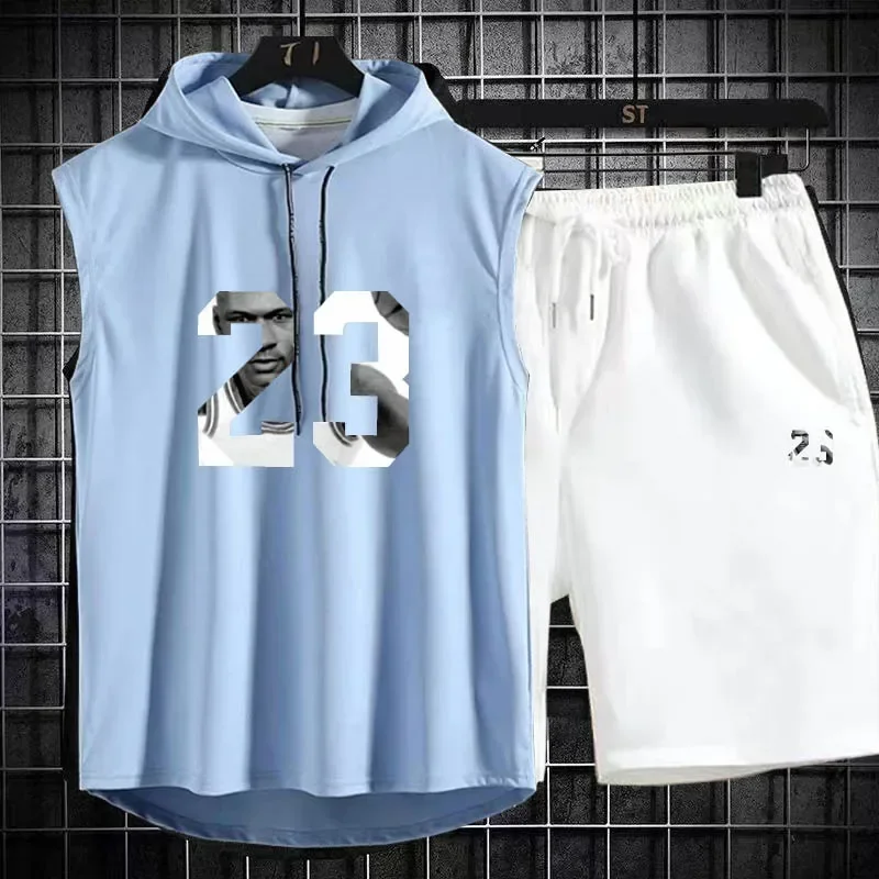 New Summer Men\'s Two Piece Set Casual T-Shirt and Shorts Set Men Women Sports Suit Fashion Short Sleeve Tracksuit Hooded T-shirt