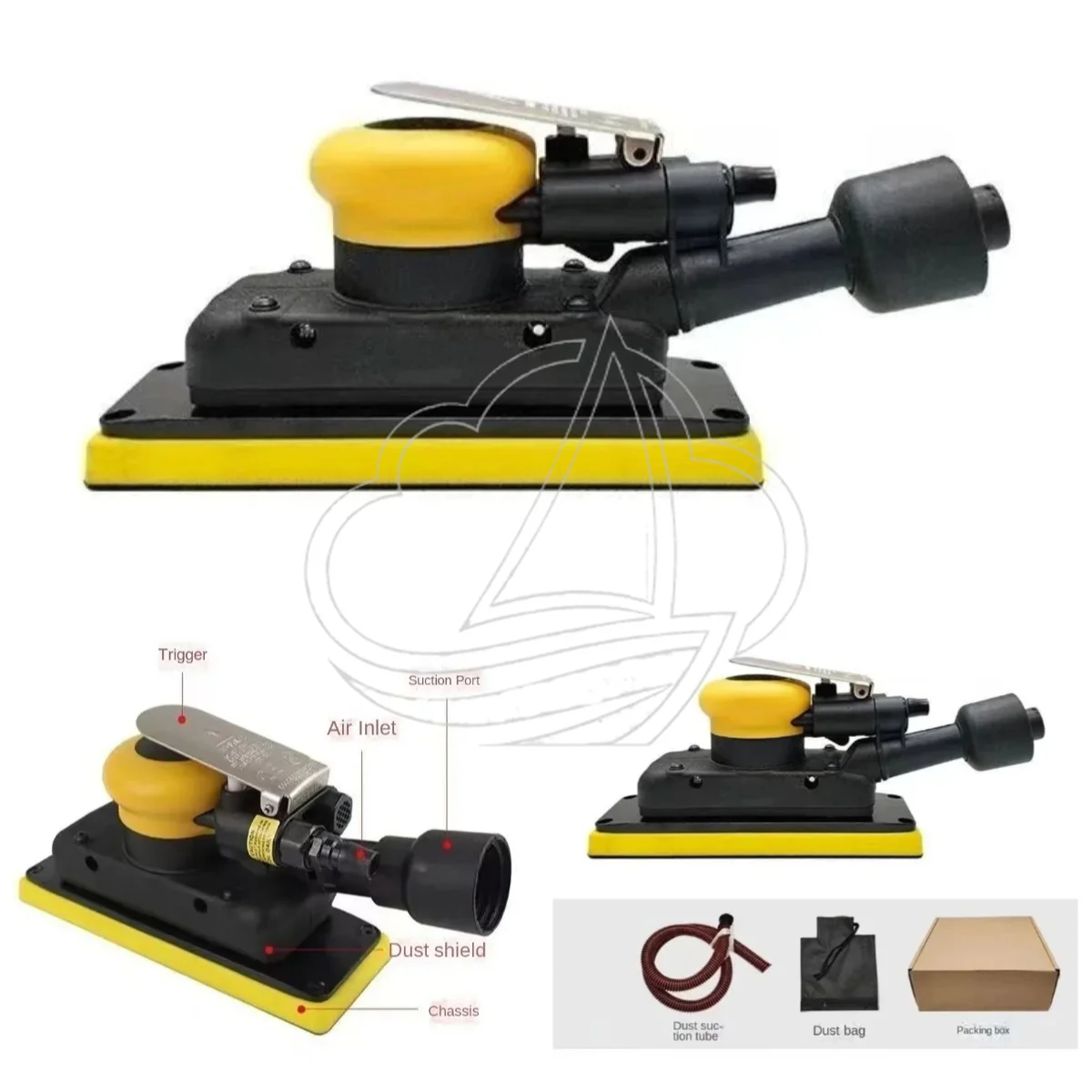 70×198mm Rectangular Pneumatic Dry Sander Automotive Putty Polishing Tool with Dust Extraction Feature
