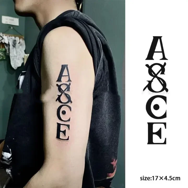 Anime Tattoo ACE Black Letter Temporary Tattoos Cartoon Waterproof Fake Tattoo Sticker for Women Man Body Art Arm Hand Tatoo