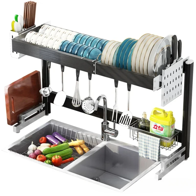 

304 Stainless Steel Kitchen Sink Storage Shelf Dish Rack Tableware Drain Rack Dish Rack Knife Holder Si