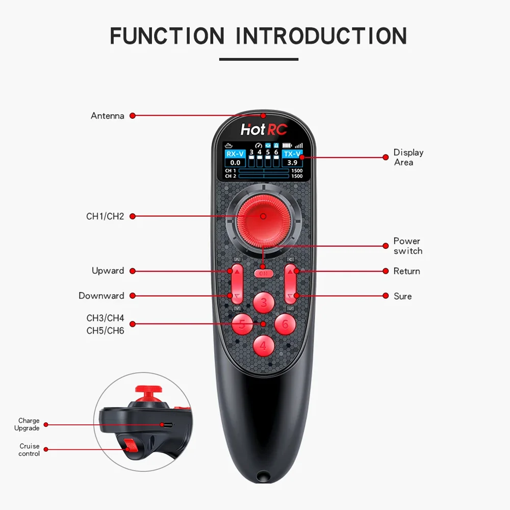

Пульт дистанционного управления HOTRC DS600 с экраном Дисплей 2,4 г, шестисторонняя модель корабля, пульт дистанционного управления с фиксированной скоростью, ШИМ-переключатель дистанционного управления