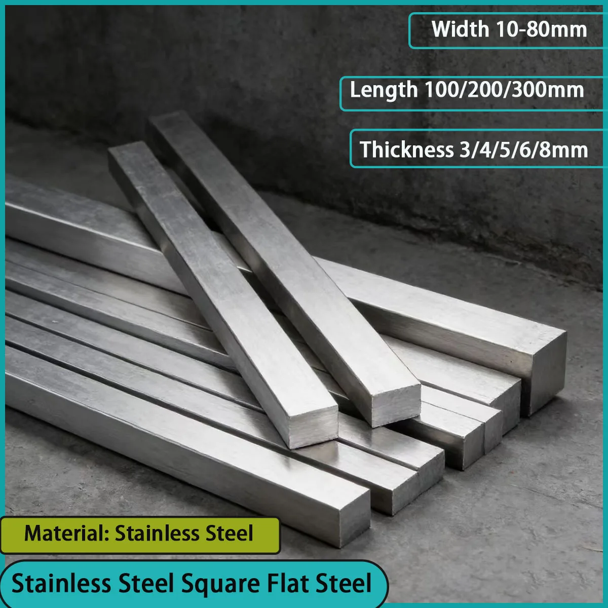 Stainless steel square flat steel with a width of 10-80mm is used for building decoration, mechanical equipment, hardware, etc