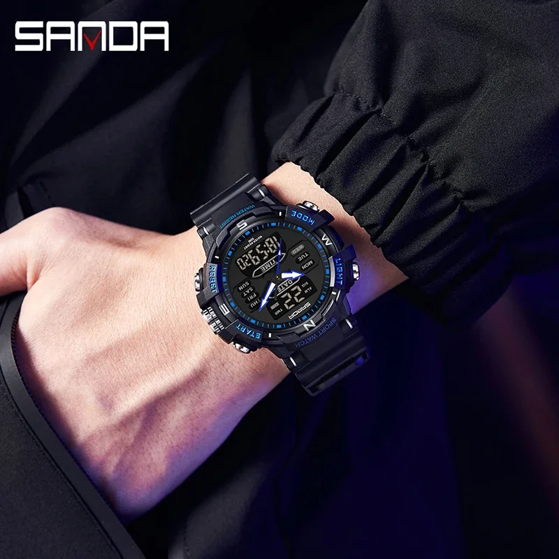 SANDA 6176  fashionable and trendy waterproof electronic watch best-selling electronic watch alarm clock multifunctional watch