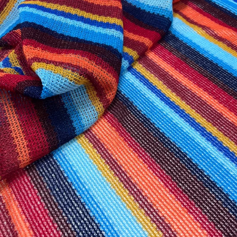 

Rainbow Stripe Knitted Fabric Sheer Stretchy Bright Color Textile for Tops Dresses Handmade Sweater Soft Breathable Fabric