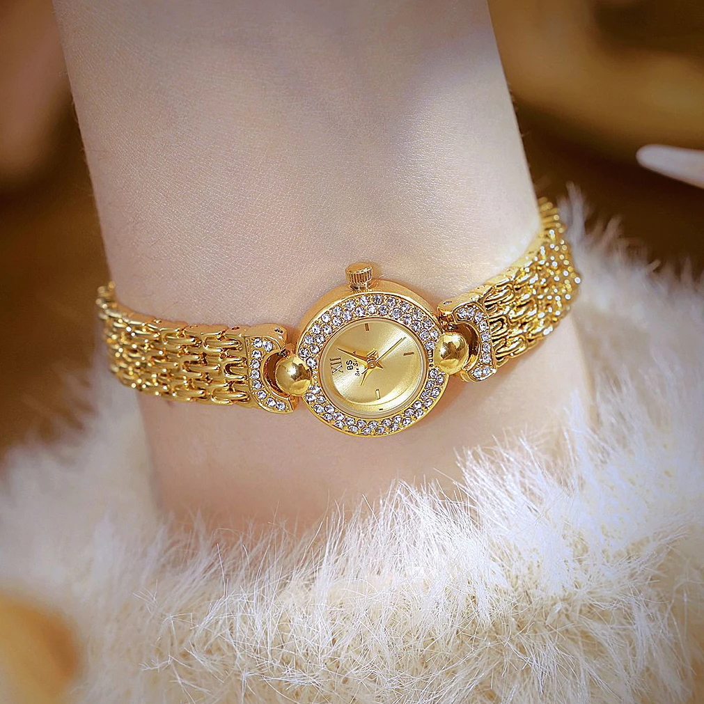 BS Bee Sister Lady Wristwatch Luxury Vintage Gold Watch Women High Quality Rhinestone Silver Clock Retro