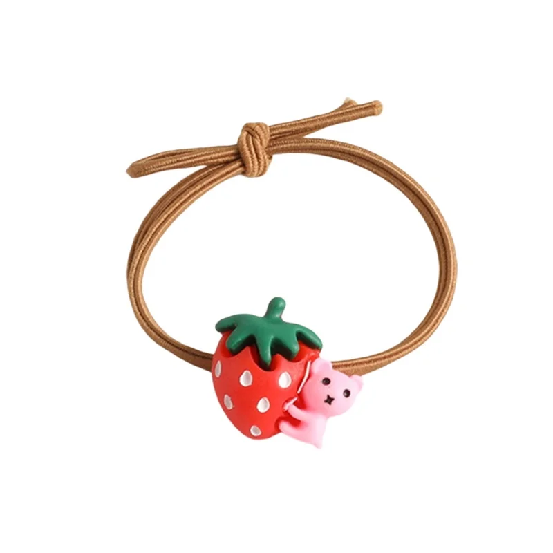 High Elastic Hair Ring Color High Elastic Children Cartoon Headdress Strawberry Bear Hair Rubber Band Clothing Accessory