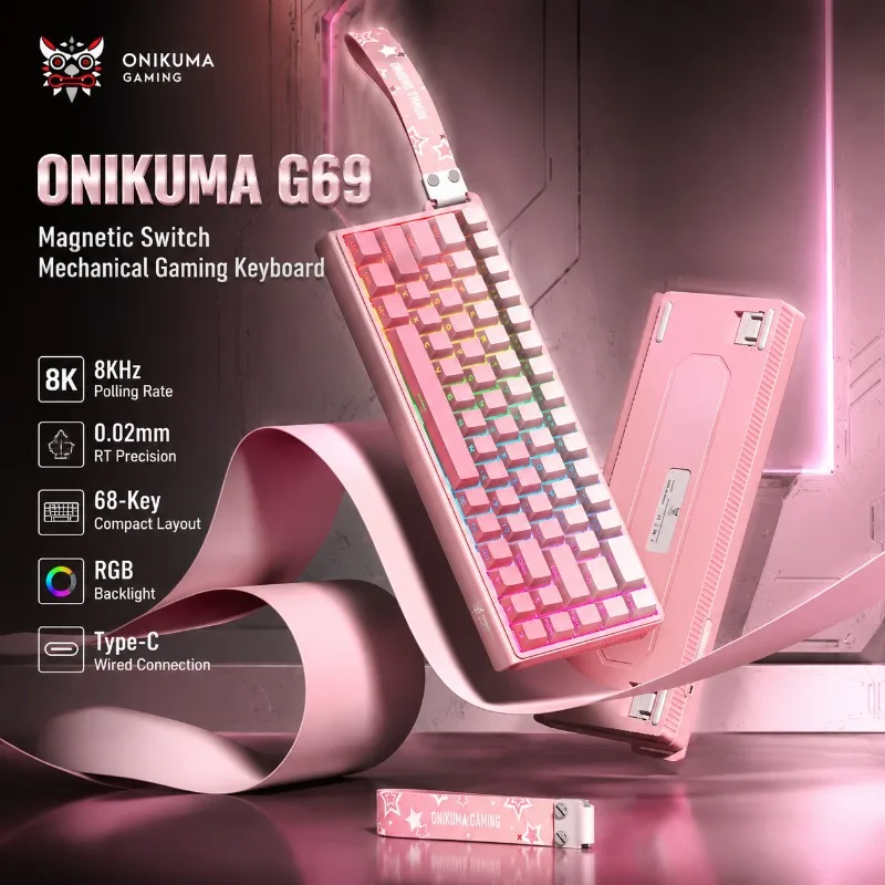ONIKUMA G69 Magnetic Axis 68 Key Compact Mechanical Gaming Keyboard 8KHz Polling Rate 0.02mm RT Precision RGB Esports Keyboard